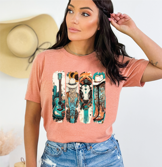 Cowgirl Strokes Graphic Tee in Coral Sunset