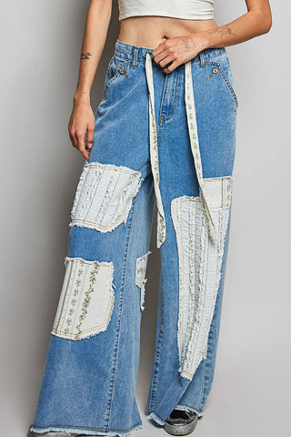 Boho Vintage Patchwork Denim Wide Leg Pants