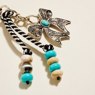 Semi Precious Bow Ribbon Beads Bag Charm Keychain