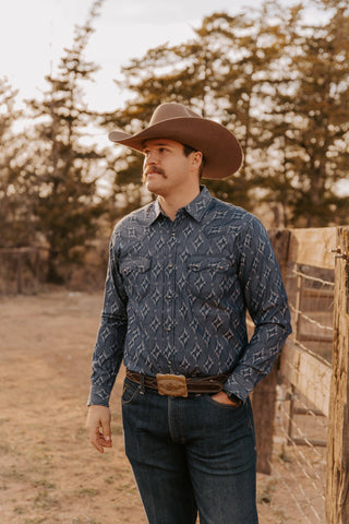 Men's Aztec Print Western Cowboy Shirt - Assorted
