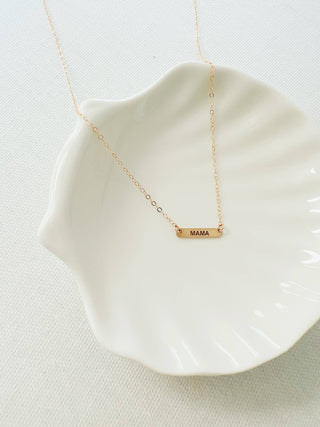 Engraved Mini Mama Bar Necklace Gold Filled