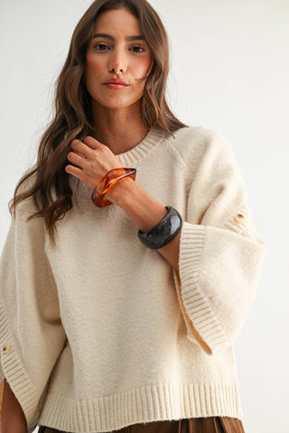 Classic Knit Button Sleeve Sweater – Soft & Stylish