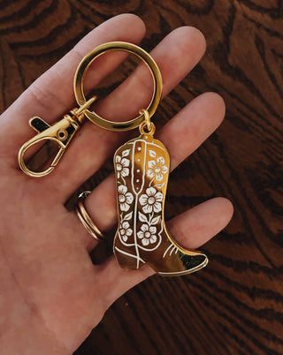 Gold Enamel Cowboy Boot Keychain