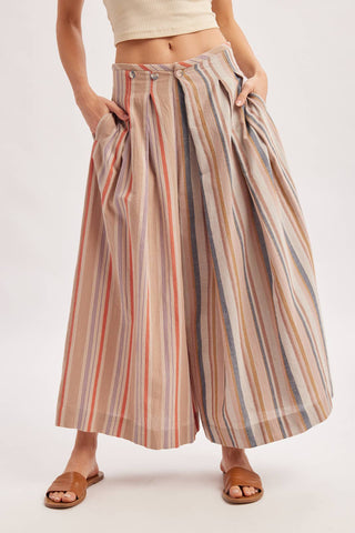 Desert Multi-Stripe Pleated Front Wide-Leg Pants