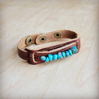 Genuine Leather Narrow Cuff with Turquoise Regalite Stones