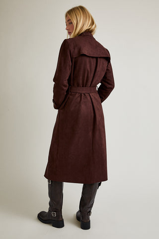 Chocolate Love Suede Long Trench Coat